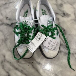 Adidas Kids Sneakers - White with Green Laces